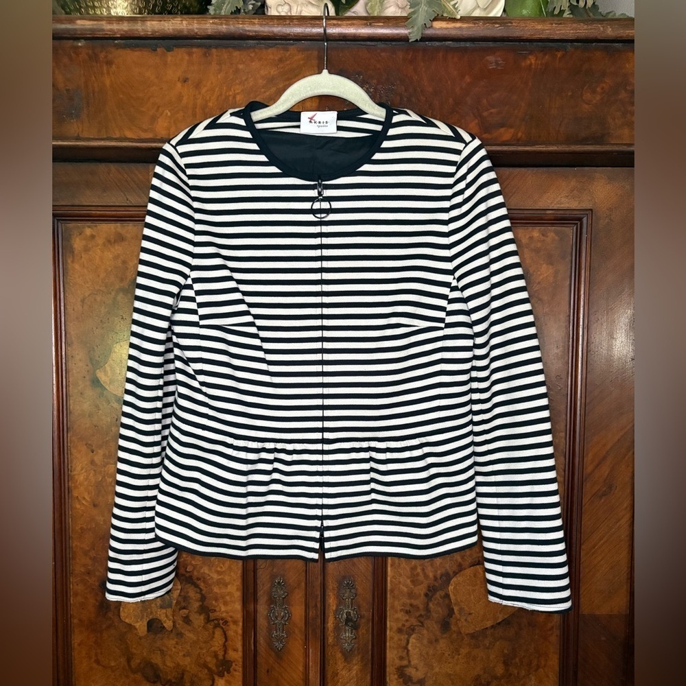 GUC Akris Punto- Striped Peplum Jacket. Size US 10